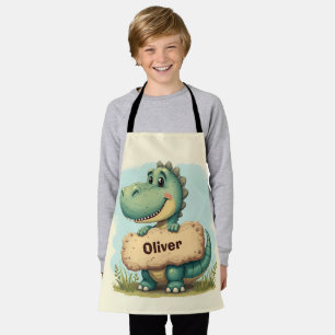 Speelse T-Rex met stenen naam bord Schort