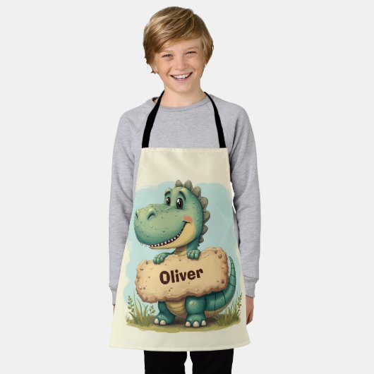 Speelse T-Rex met stenen naam bord Schort (Gedragen)
