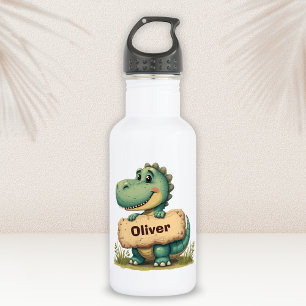 Speelse T-Rex met stenen naam bord Waterfles