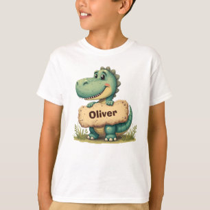Speelse T-Rex met Stone Name Sign T-shirt