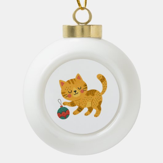 Speelse Tabby Kat Kerst Ornament (Voorkant)