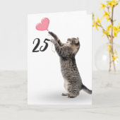 Speelse tabby kat voor 25e verjaardag kaart (Gele Bloem)