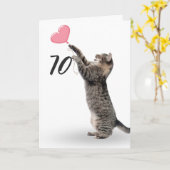 Speelse tabby kat voor 70e verjaardag kaart (Gele Bloem)