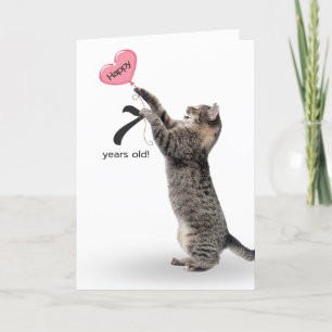 Speelse tabby kat voor 7e verjaardag kaart