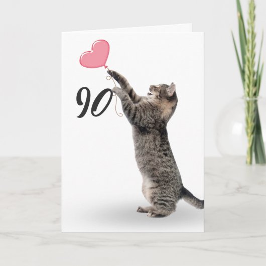 Speelse tabby kat voor 90ste verjaardagskaart kaart (Voorkant)