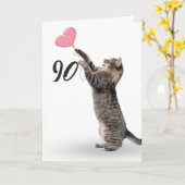 Speelse tabby kat voor 90ste verjaardagskaart kaart (Gele Bloem)