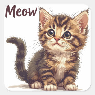 Speelse Tabby Poes Met Meow Citaat Kat Liefhebber Vierkante Sticker