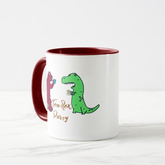 Speelse Tea Party T-Rex Dinosaurus Nieuwigheid Gif Mok (Voorkant links)