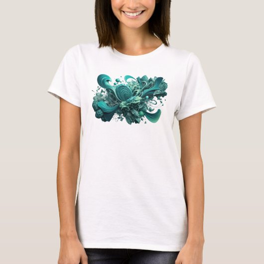 Speelse Teal ABSTRACTE KUNST Statement T-shirt (Voorkant)