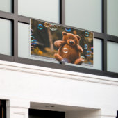Speelse teddybeer en bubbels Buitenspelletjes Spandoek (Buitenkant Gebouw)