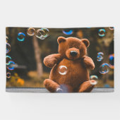 Speelse teddybeer en bubbels Buitenspelletjes Spandoek (Horizontaal)