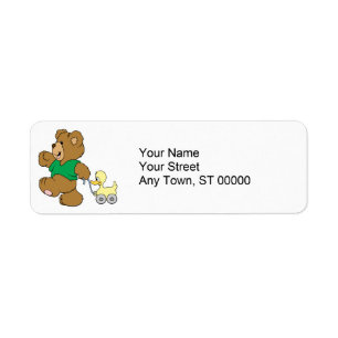 speelse teddybeer met speelgoed ducky etiket