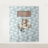Speelse teddybeer piloot baby shower achtergrond wandkleed (Voorkant)