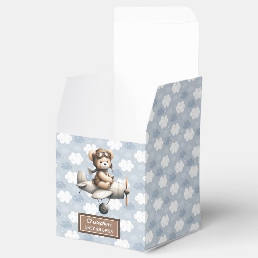 Speelse teddybeer piloot Baby shower gunstbox Bedankdoosjes (Geopend)