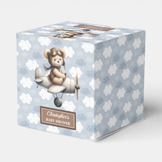Speelse teddybeer piloot Baby shower gunstbox Bedankdoosjes (Achterkant)