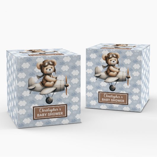 Speelse teddybeer piloot Baby shower gunstbox Bedankdoosjes