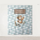 Speelse teddybeer piloot babyshower fotorekwisiet wandkleed (Voorkant)
