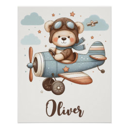 Speelse teddybeer piloot gepersonaliseerd perfect poster