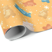 Speelse Teddyberen en Snowflakes Wrapping Pape Cadeaupapier (Rol Hoek)