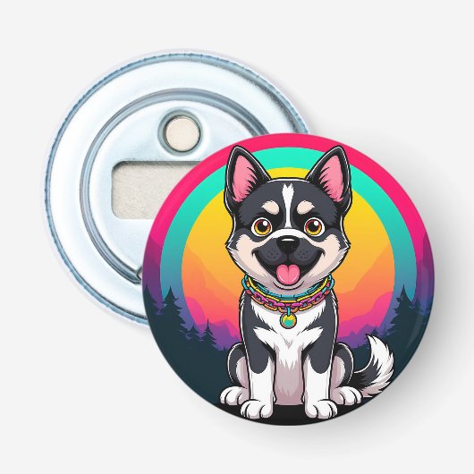 Speelse tekenfilmhond button flesopener (Voorkant)