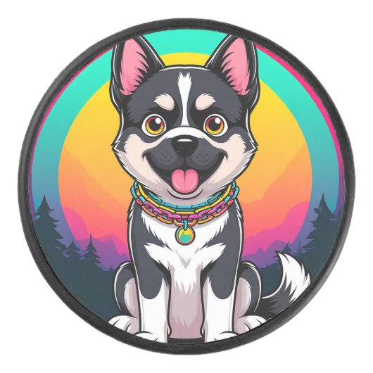 Speelse tekenfilmhond hockey puck (Voorkant)