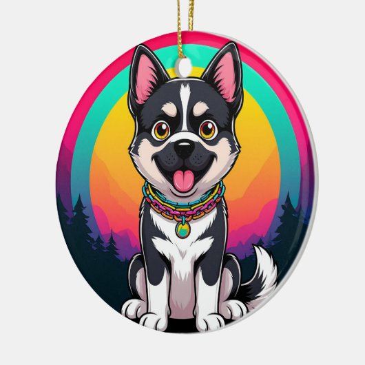 Speelse tekenfilmhond keramisch ornament (Links)
