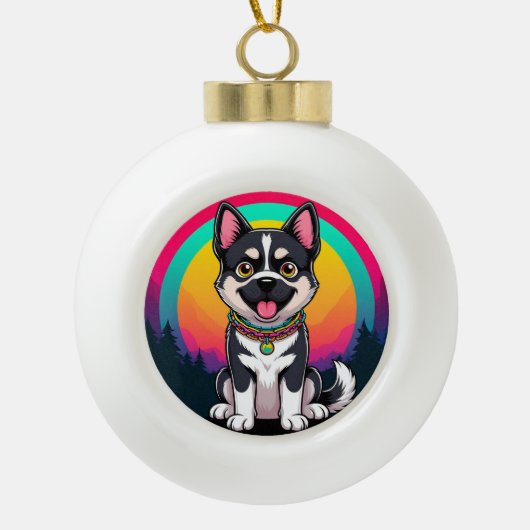 Speelse tekenfilmhond keramische bal ornament (Voorkant)