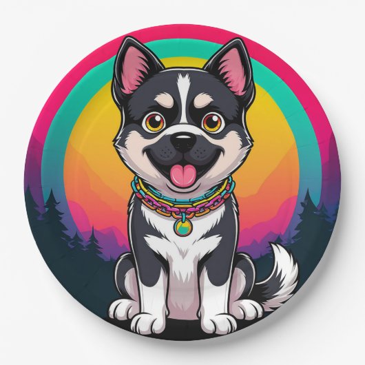 Speelse tekenfilmhond papieren bordje (Voorkant)