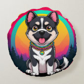 Speelse tekenfilmhond rond kussen (Achterkant)