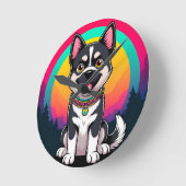 Speelse tekenfilmhond ronde klok (Hoek)