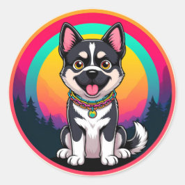 Speelse tekenfilmhond ronde sticker