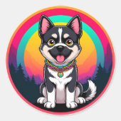 Speelse tekenfilmhond ronde sticker (Voorkant)