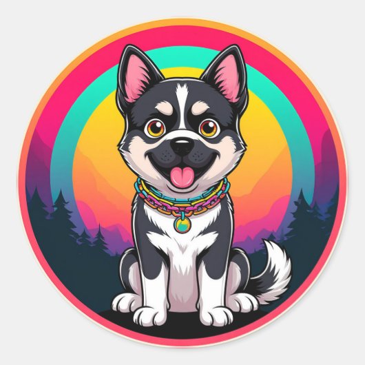 Speelse tekenfilmhond ronde sticker (Voorkant)