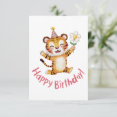 Speelse Tijger Verjaardagsontwerp met Madeliefje Bedankkaart (Staand voorkant)