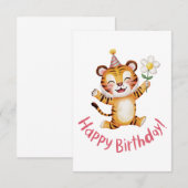 Speelse Tijger Verjaardagsontwerp met Madeliefje Bedankkaart (Voorkant / Achterkant)