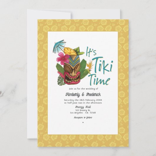 Speelse Tropische Tiki bruiloft Kaart (Voorkant)