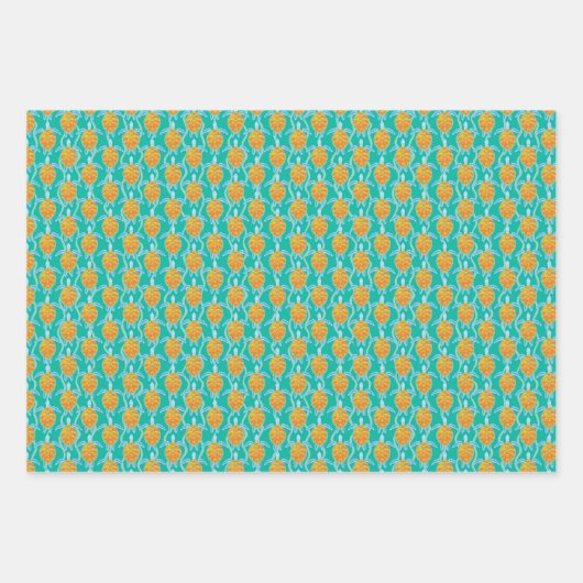 Speelse Tropische Zee Schildpad Roze Blauw en Groe Inpakpapier Vel (Voorkant 3)