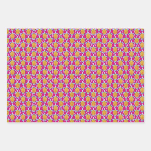 Speelse Tropische Zee Schildpad Roze Blauw en Groe Inpakpapier Vel (Voorkant)