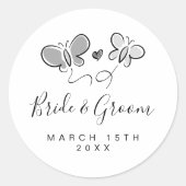 Speelse trouwstickers met leuk vlinderontwerp ronde sticker (Voorkant)