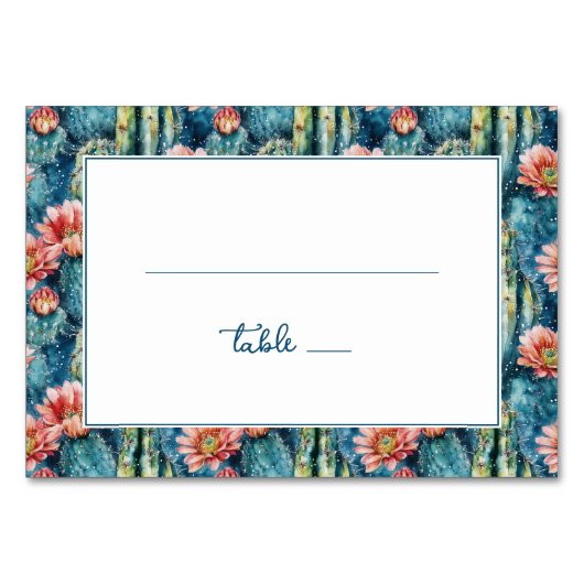 Speelse turquoise cactus bloem border kaart (Voorkant)