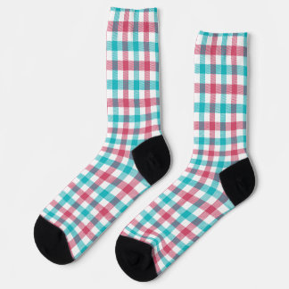 Speelse Turquoise Roze Retro Keuken Gingham Sokken