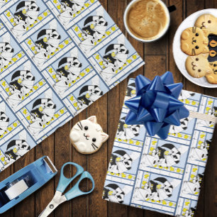 Speelse Tuxedo Kat Toiletpapier Chaos Blauw Geel Cadeaupapier