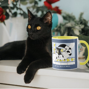 Speelse Tuxedo Kat Toiletpapier Chaos Blauw Geel Mok
