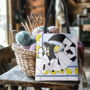 Speelse Tuxedo Kat Toiletpapier Chaos Blauw Geel Tote Bag
