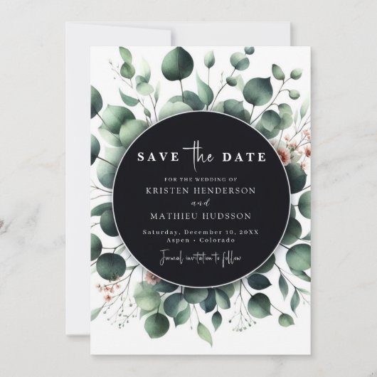 Speelse Typografie Eucalyptus Digital Wedding Save The Date (Voorkant)
