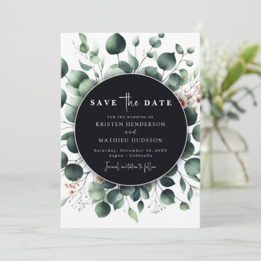 Speelse Typografie Eucalyptus Digital Wedding Save The Date (Staand voorkant)