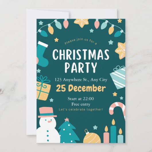 Speelse uitnodiging voor kerstfeest (Voorkant)