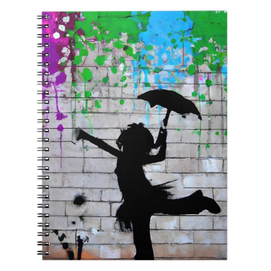 Speelse Urban Girl Graffiti Silhouette Art Notitieboek (Voorkant)