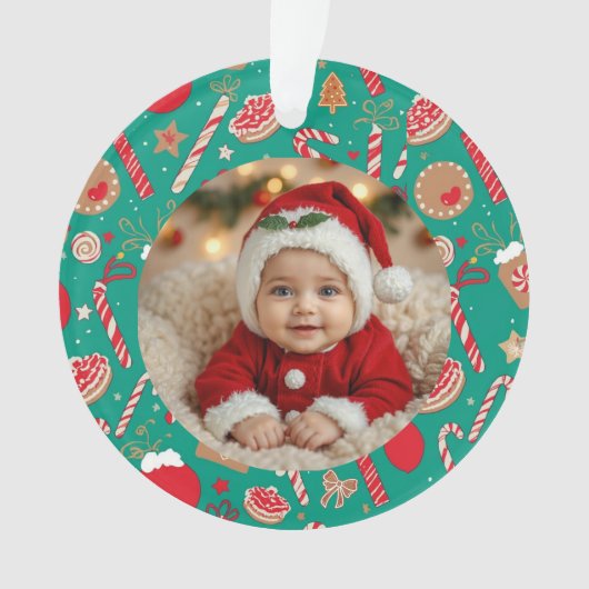 Speelse vakantie traktaties Foto Ornament – Hand-g (voorkant)