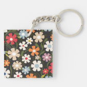Speelse veelkleurige bloem op zwarte achtergrond sleutelhanger (Achterkant)